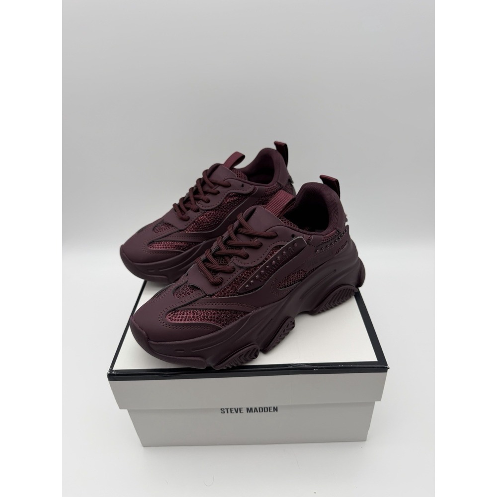 Steve Madden Rhinestone Chunky Sneakers – Burgundy Crystal Embellished Platform